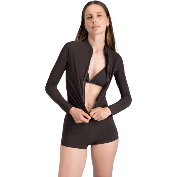 2026 Wallien Womens Rash Guard With Zip 102045001 - Coffee